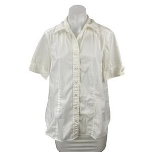 Ann Taylor LOFT Maternity White Collared Short Sleeve Button Down Shirt Top Sz M